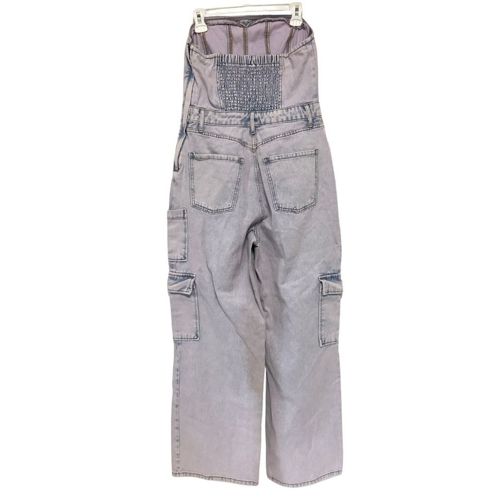 Women's WILD FABLE Y2K Strapless TUBE TOP DENIM Cargo Pockets Jumpsuit JEANS M - Picture 7 of 13